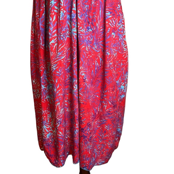 Hula Hula Red Blue Strapless Halter Dress Tie Neck O/S Made in‎ Hawaii Tropical - Picture 2 of 11